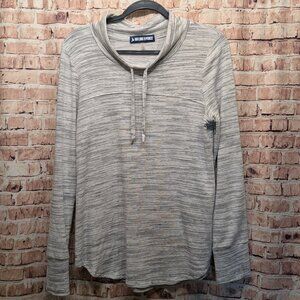 Ink Love and Peace Sweatshirt Gray/White Heathered Drawstring Knit Top Large